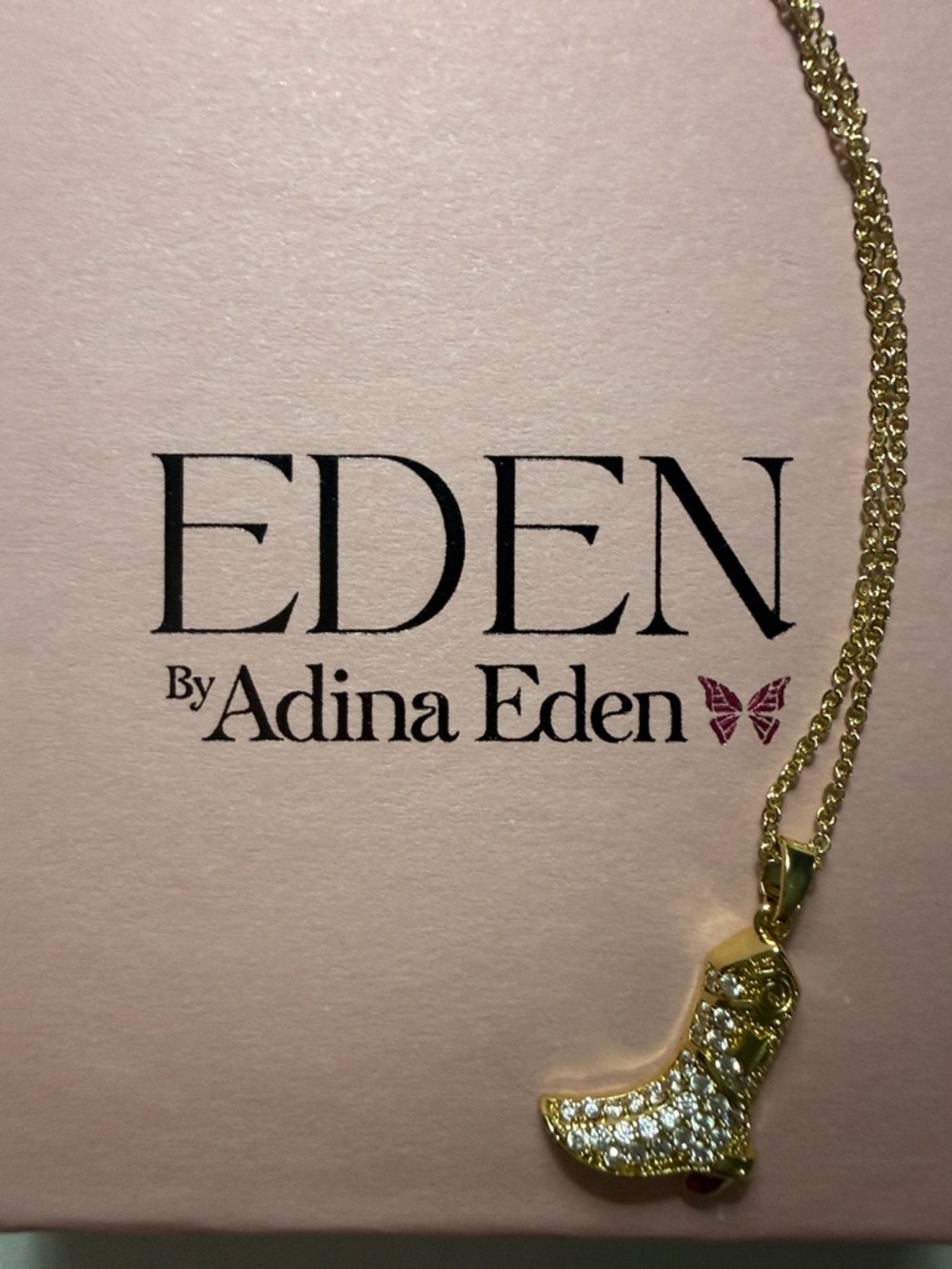 Adina Eden Gold Cowboy Boot Pendant Necklace with Clear Stones